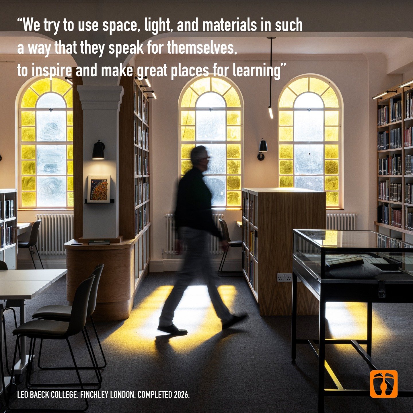 We are delighted to have completed a new library, reading room, and exhibition space for Leo Baeck College in North London.

Working within a sensitive listed building and alongside a collection of rare and significant texts, the project carefully ba