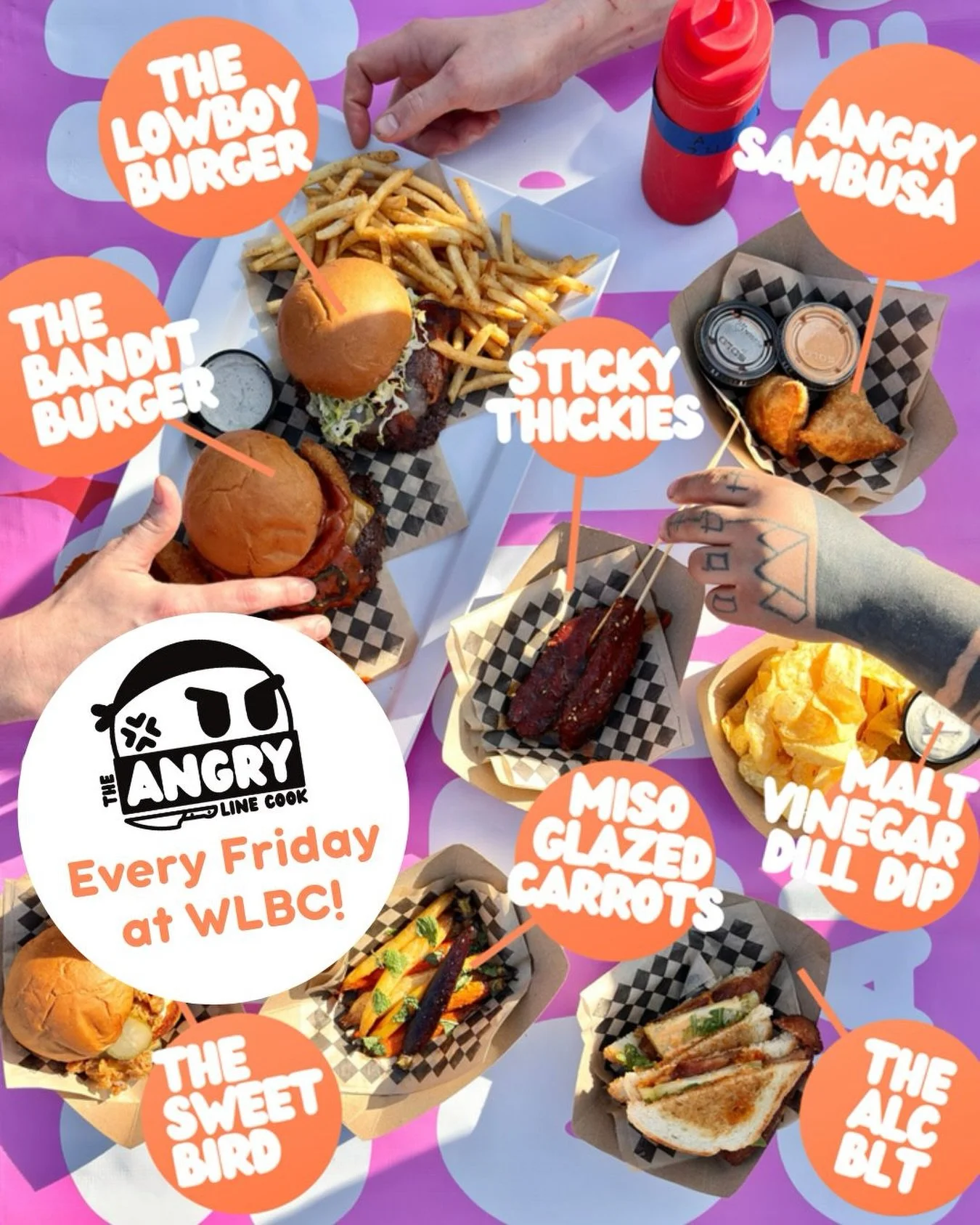 Did you know Angry Line Cook is here at Wandering Leaf every Friday this year? 😡🍔 This food truck owned by Mona Negasi and Jesse Hedman makes smash burgers &mdash; and many other delicious bites &mdash; from scratch. Come check &lsquo;em out from 4