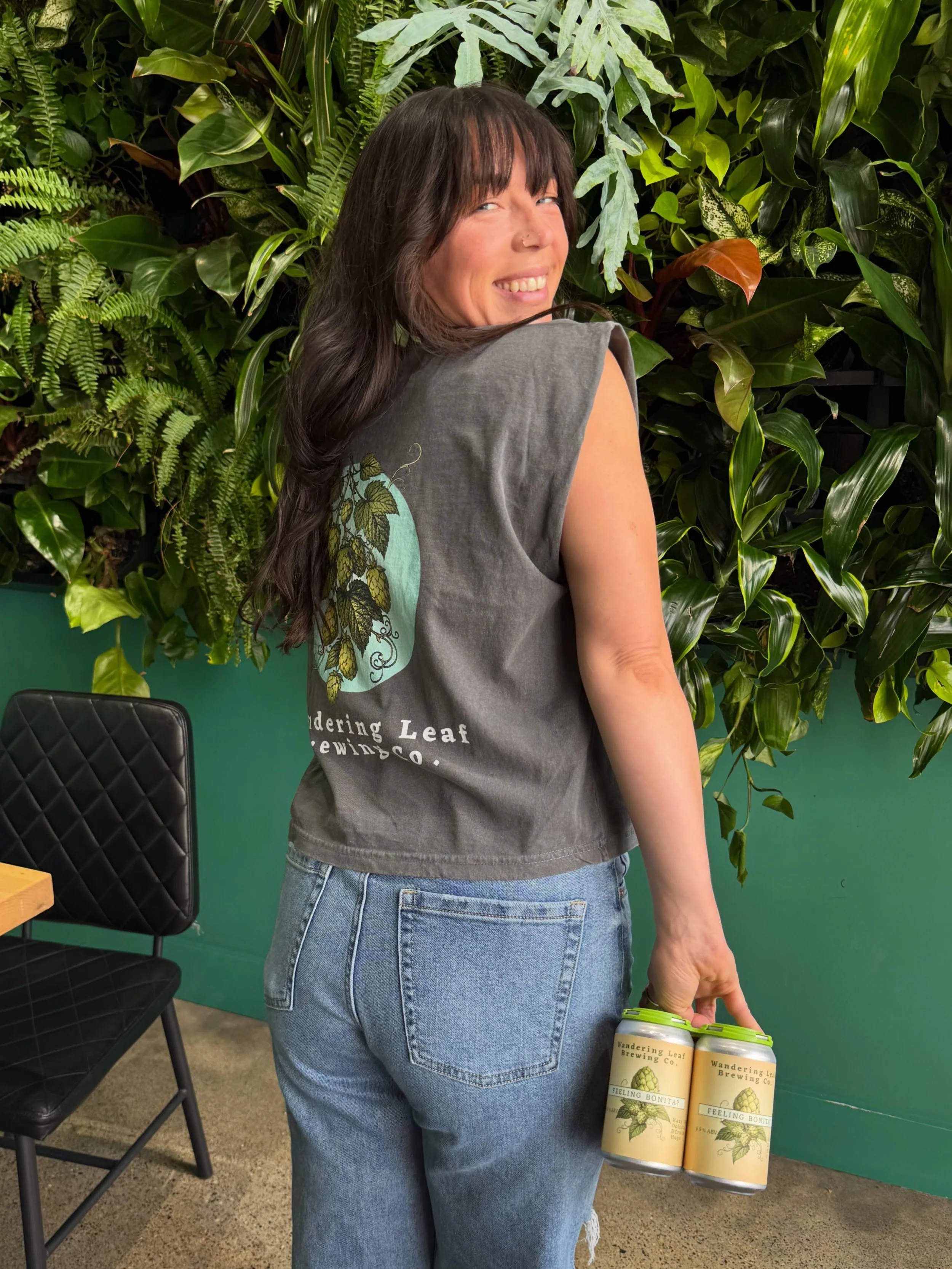 Feeling Bonita in our new Spring merch! 🌱 We&rsquo;ve got muscle tees with our fresh can branding, a tee with mural art by @carveraudrey, koozies and a dad cap! Swing by the taproom and bring a piece of Wandering Leaf home with you 💚