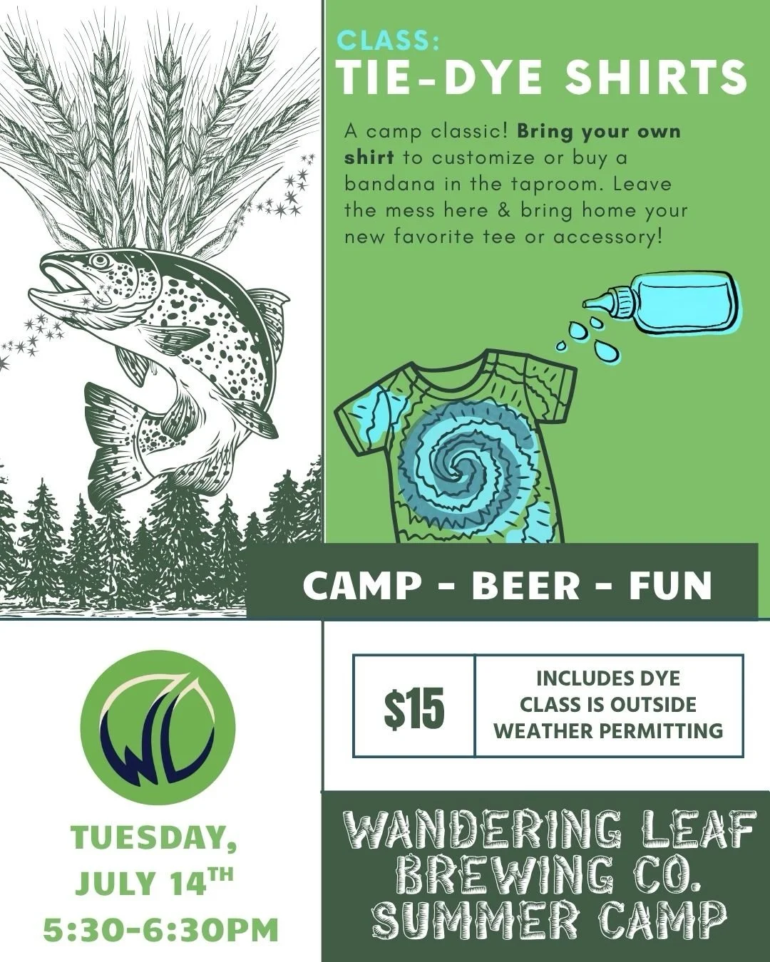 SUMMER CAMP ACTIVITIES! Part 2:
- Tie-Dye! 🌈 Bring your own shirt to customize or buy a bandana in the taproom. Leave the mess here and take home some new rainbow gear on Tuesday. 
- Friendship bracelet making class on Tuesday. 🪢 It&rsquo;s hands-o