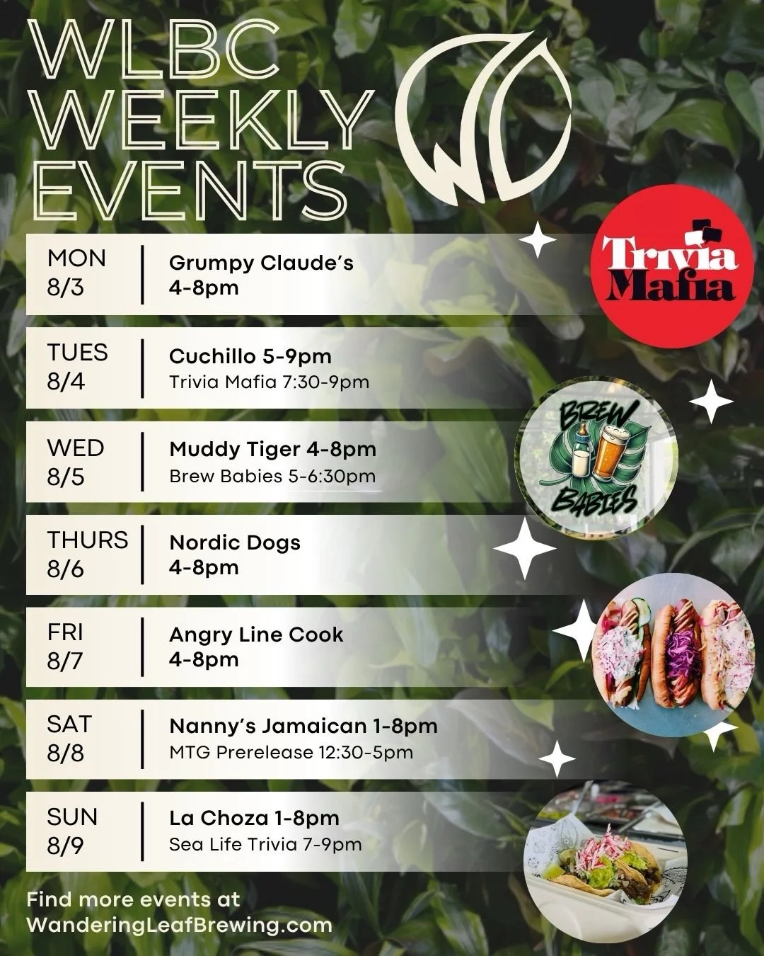 This week at Wandering Leaf... 🌿

Tuesday: Grab your brainy buds and join us for Trivia Night! There are prizes! 🤓
Wednesday: Our parent young-child group Brew Babies gathers to share in the joys and challenges of parenthood while the little ones m