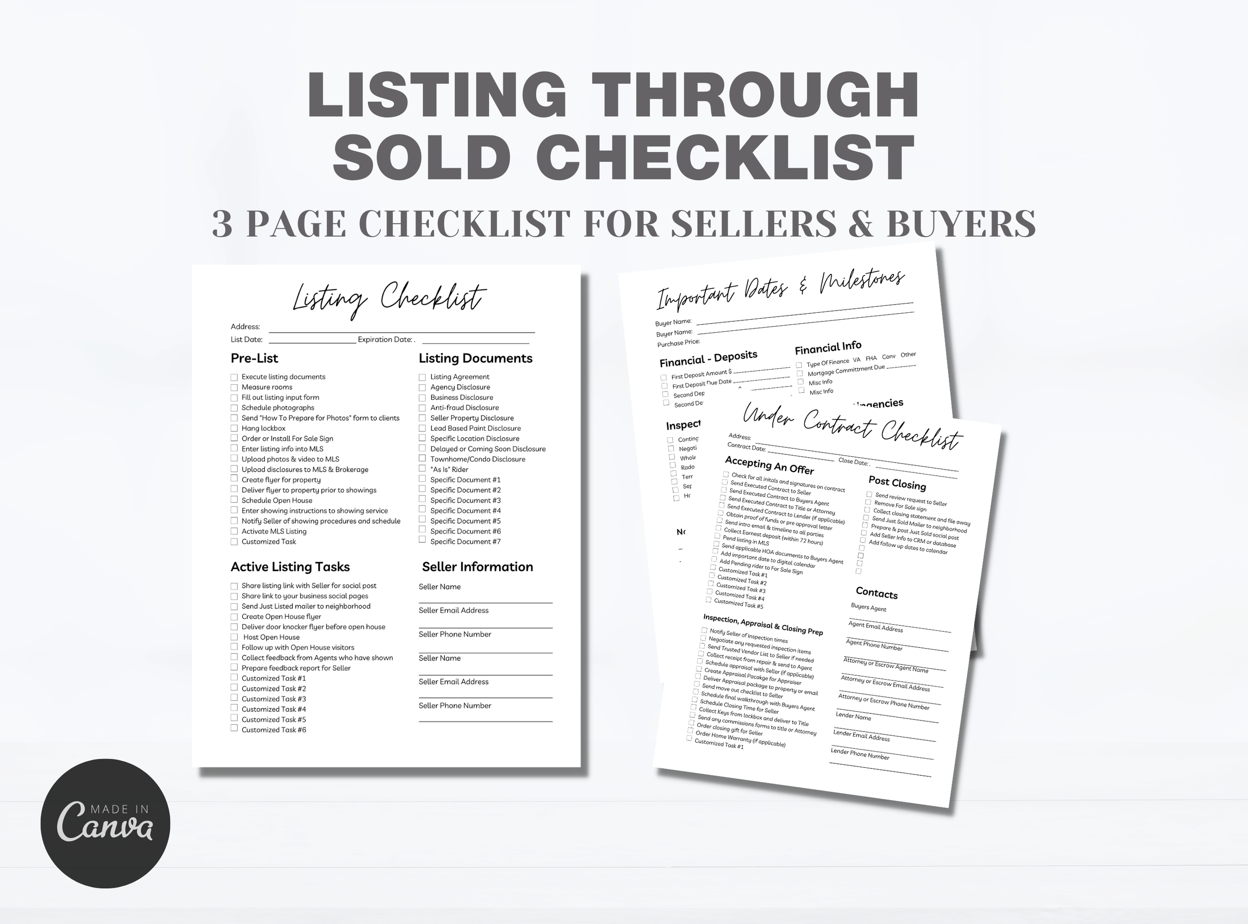 Listing checklist template for real estate agents from listing appointment to sold