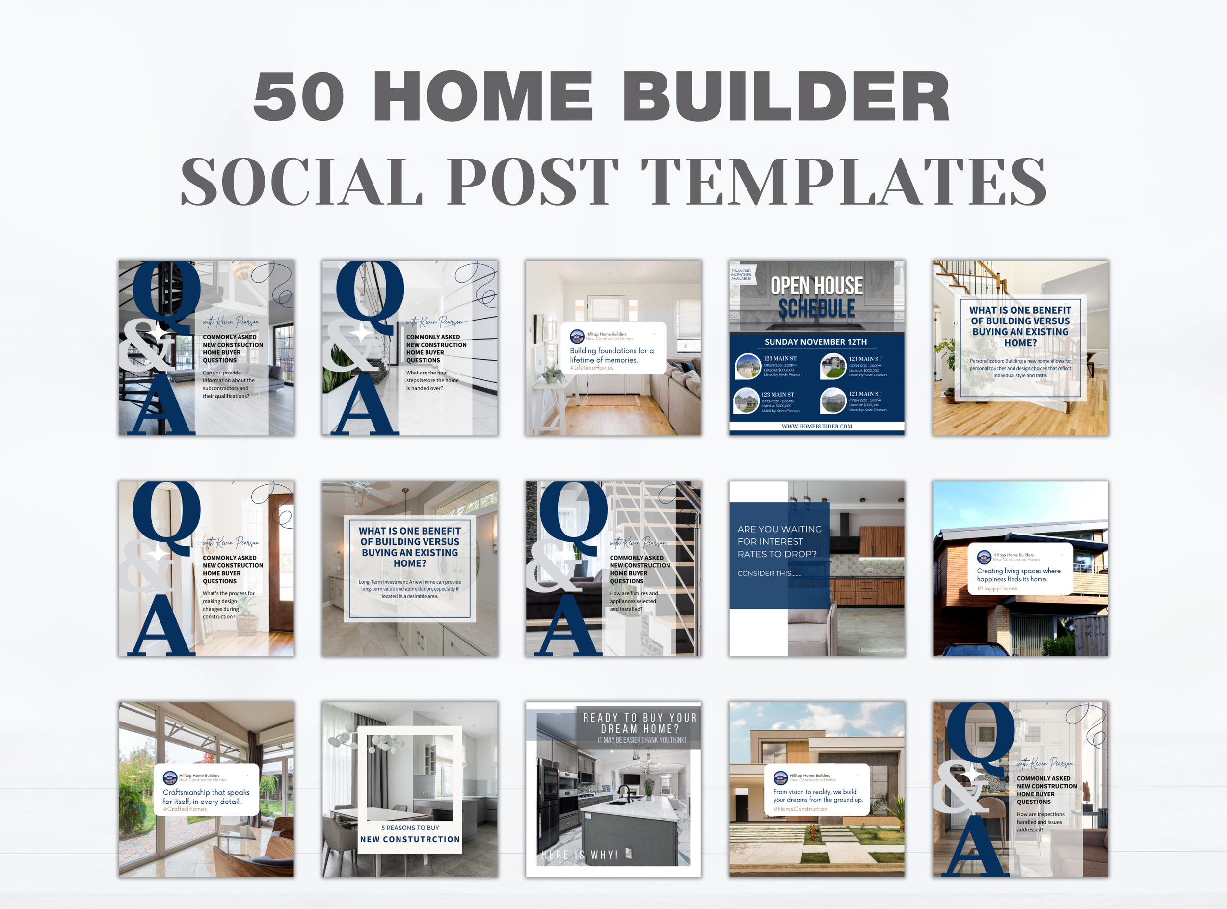 Home builder social media graphics answering common new construction questions