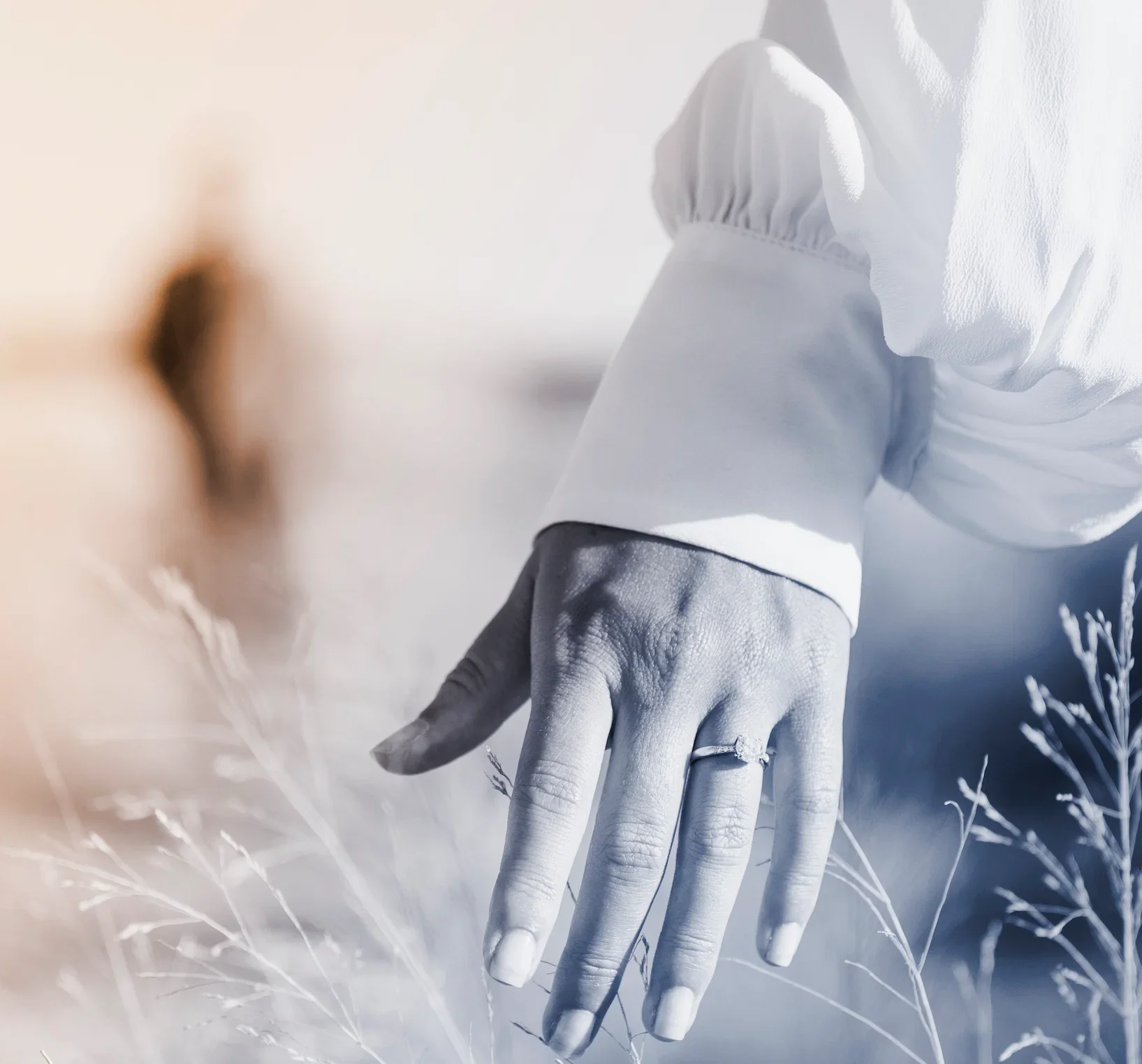 Hand touching grass