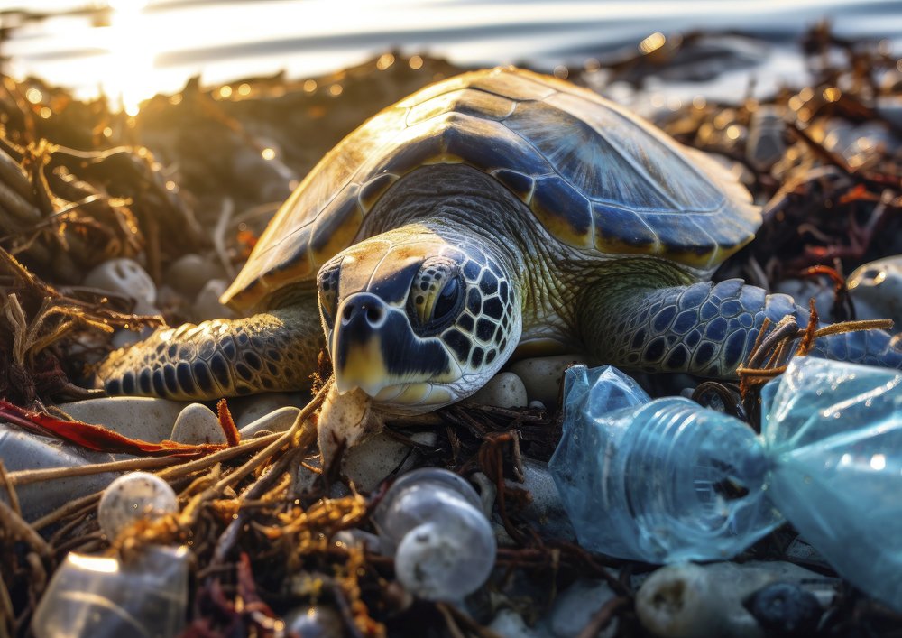  Marine life impacted by plastic pollution AI generated image 