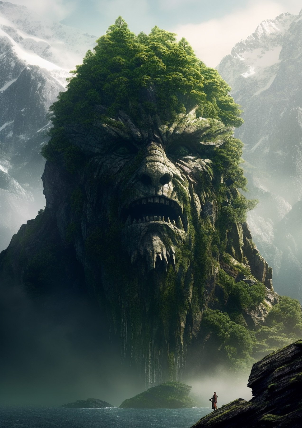  Artistic representations of heads, crafted from the imagery of Norwegian mountains, forests, and fjords 