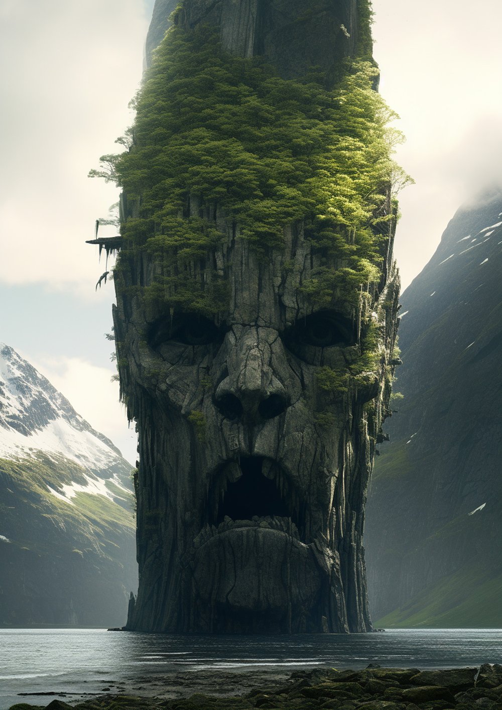  Artistic representations of heads, crafted from the imagery of Norwegian mountains, forests, and fjords 