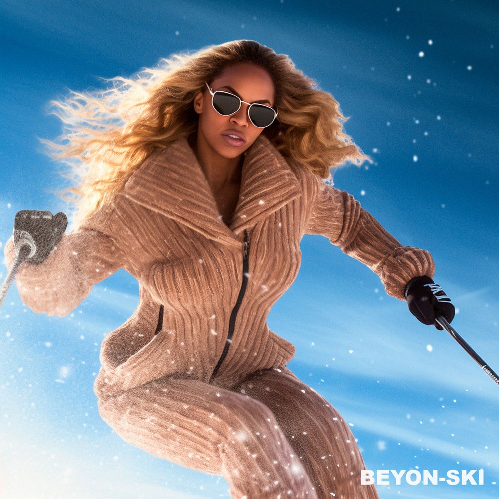  A photo of Beyonce skiing 