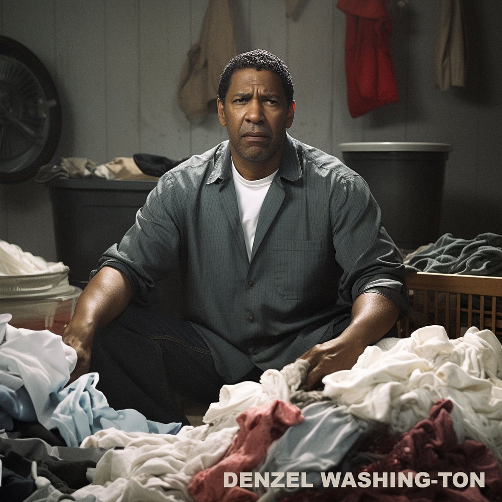  A photo of Denzel Washington washing a ton of clothes 