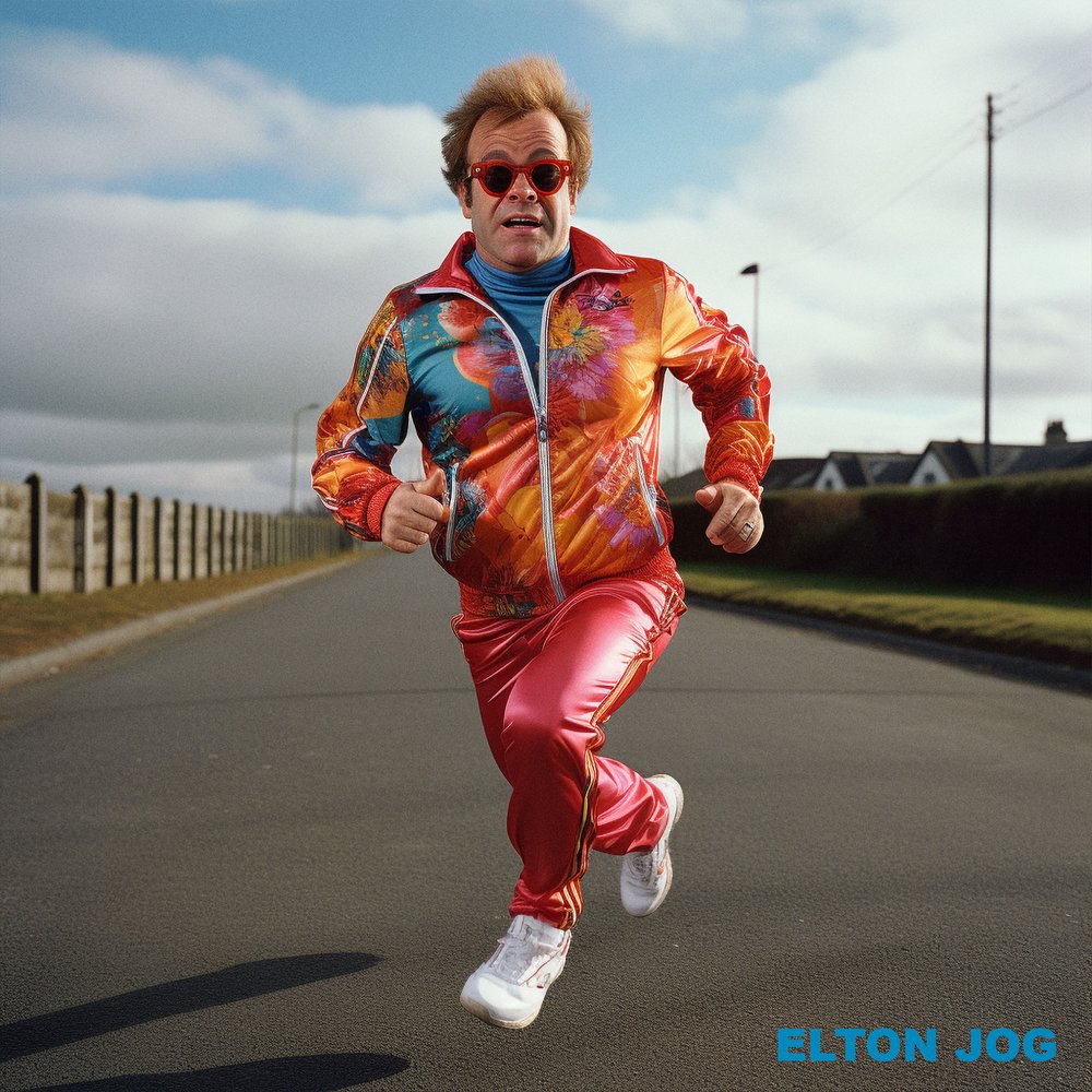  A photo of Elton John jogging 