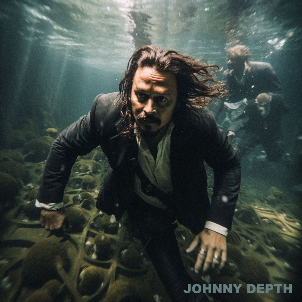  A photo of Johnny Depp walking the ocean floor under water 