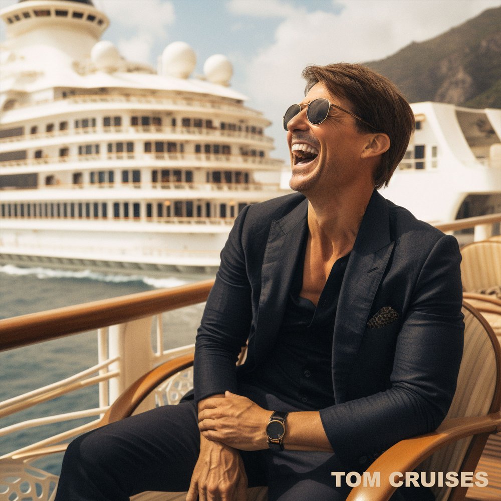  A photo of Tom Cruise laughing on a cruise ship 