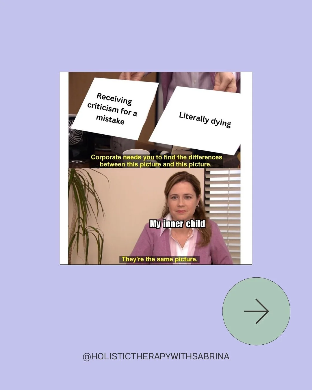 Therapy Meme Friday🫶🏼 

SAVE this post when you need to laugh 😜

SHARE the one that lives in your head rent free 😂

🫶🏼 Follow @holistictherapywithsabrina for more relatable content from a therapist who truly gets it

💖 if you laughed a lil too