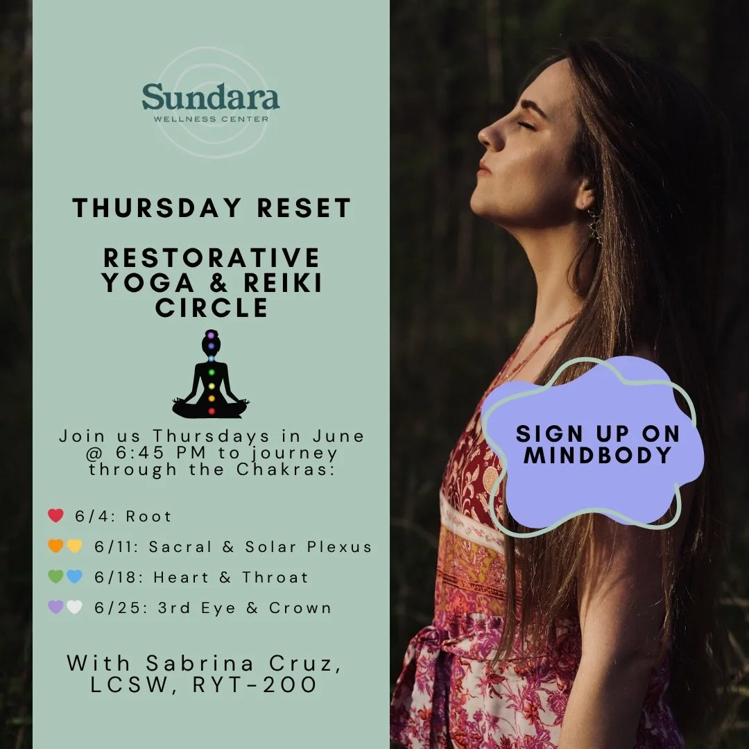 Join us every Thursday in June to exhale, unwind, and rest during our Thursday Reset Restorative Yoga &amp; Reiki Circle Series. Sabrina Cruz is back this month visiting Memphis and is taking you on a journey through the 7 Chakras. Come as you are, b