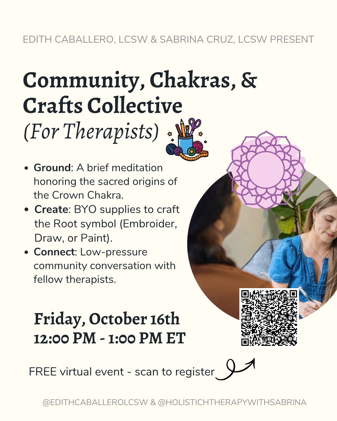 Crown Chakra 🤍  10/16 @ 12 PM Eastern - Community, Chakras, & Crafts Collective (For Therapists)