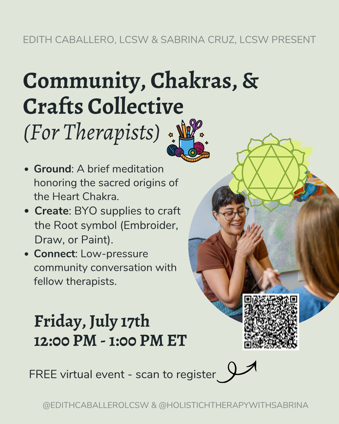 Heart Chakra 💚  7/17 @ 12 PM Eastern - Community, Chakras, & Crafts Collective (For Therapists)
