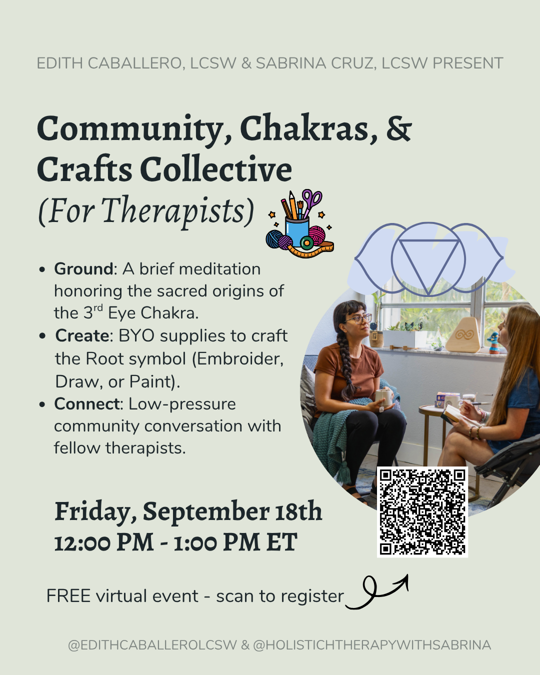 3rd Eye Chakra 💜 9/18 @ 12 PM Eastern - Community, Chakras, & Crafts Collective (For Therapists)
