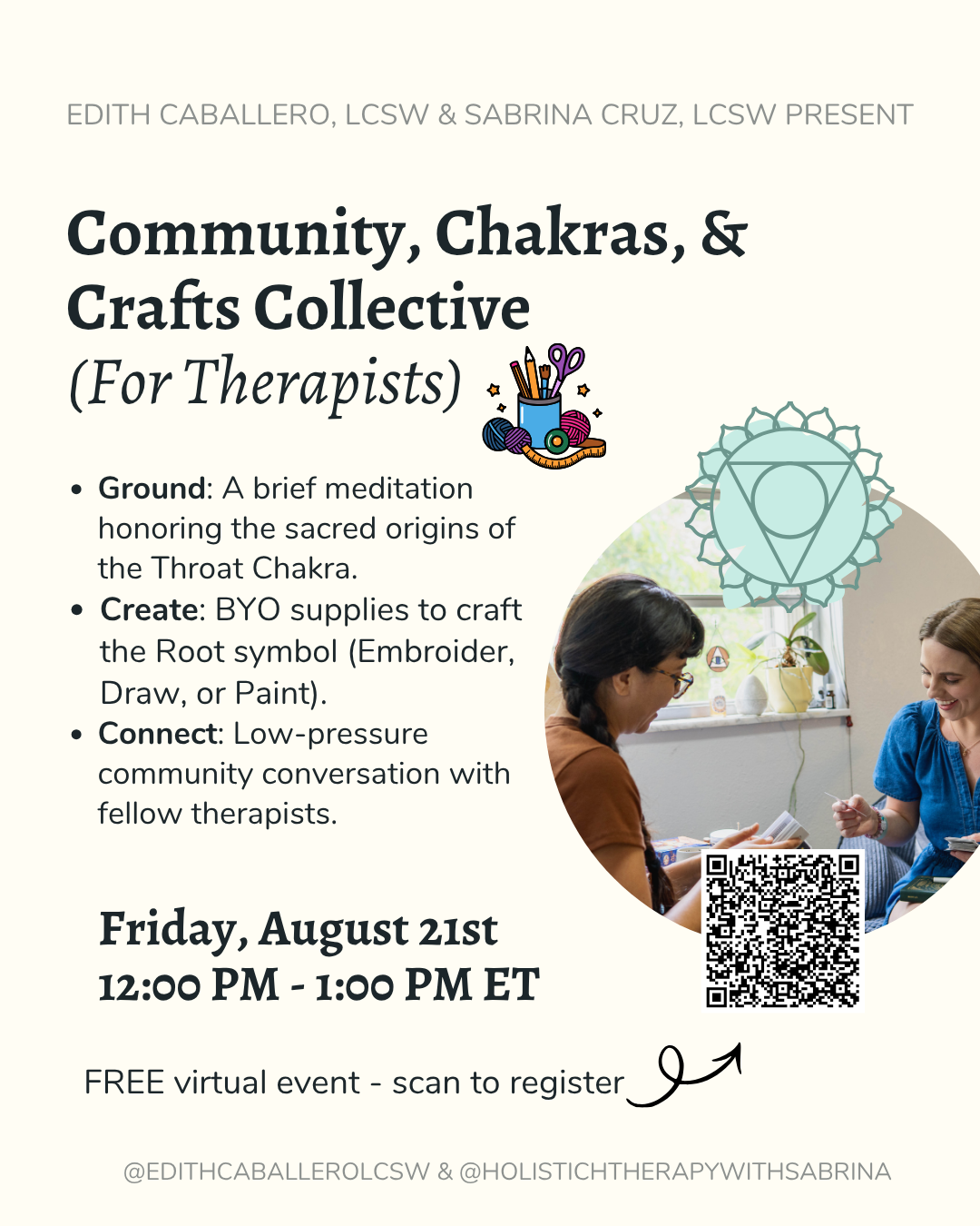 Throat Chakra 🩵 8/21 @ 12 PM Eastern - Community, Chakras, & Crafts Collective (For Therapists)