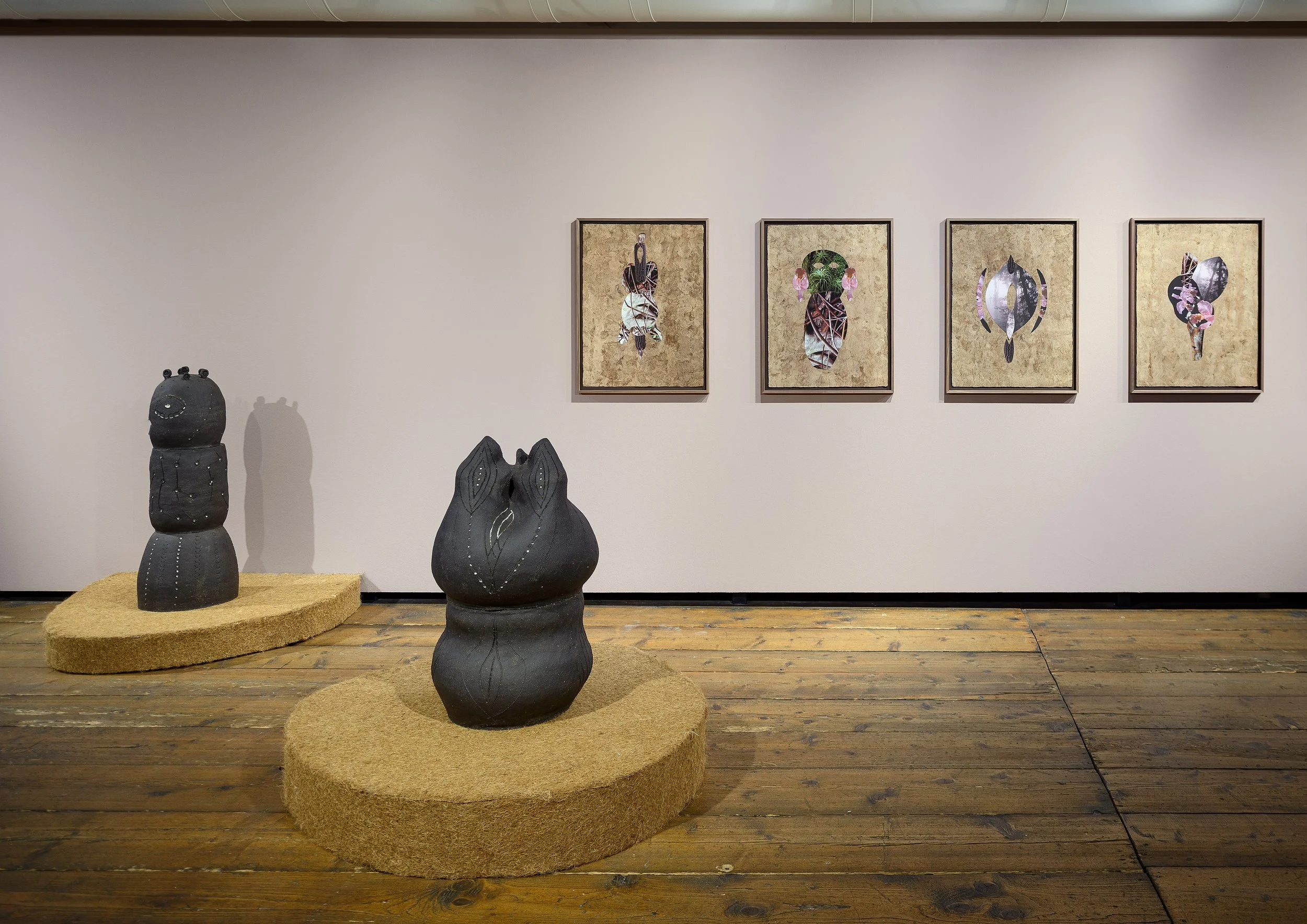 Flora Totems and Amate series as part of Seeds. Reclaiming Roots, Sowing Futures, KunstHausWien 2026, Climate Biennial. Photo by Iris Ranzinger