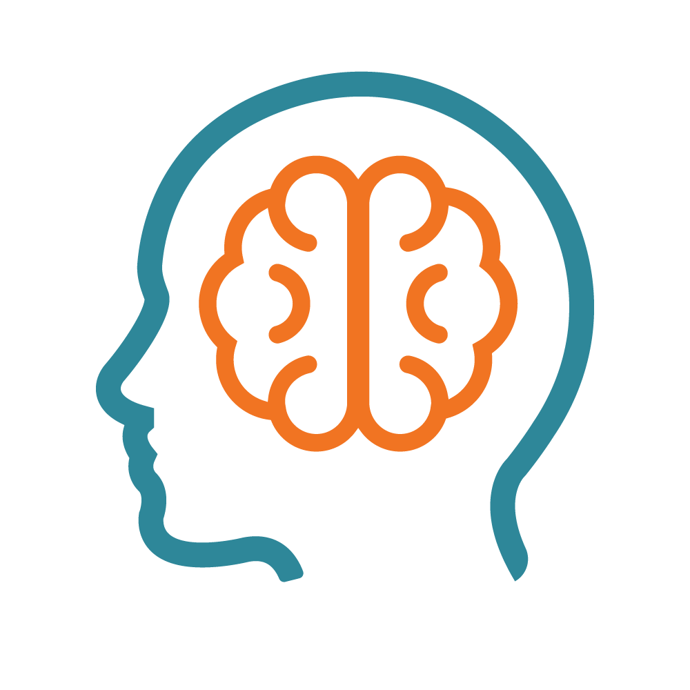 Icon showing a brain within a person's head.