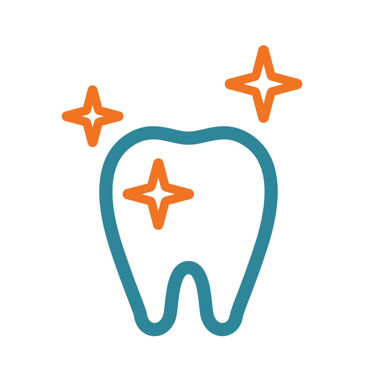 Illustration of a tooth with sparkles around it, representing dental cleanliness or whitening.