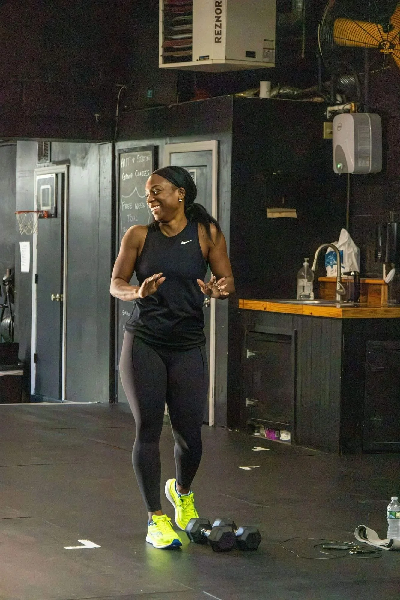 Smiling member training at Char Fitness Club, Montclair NJ