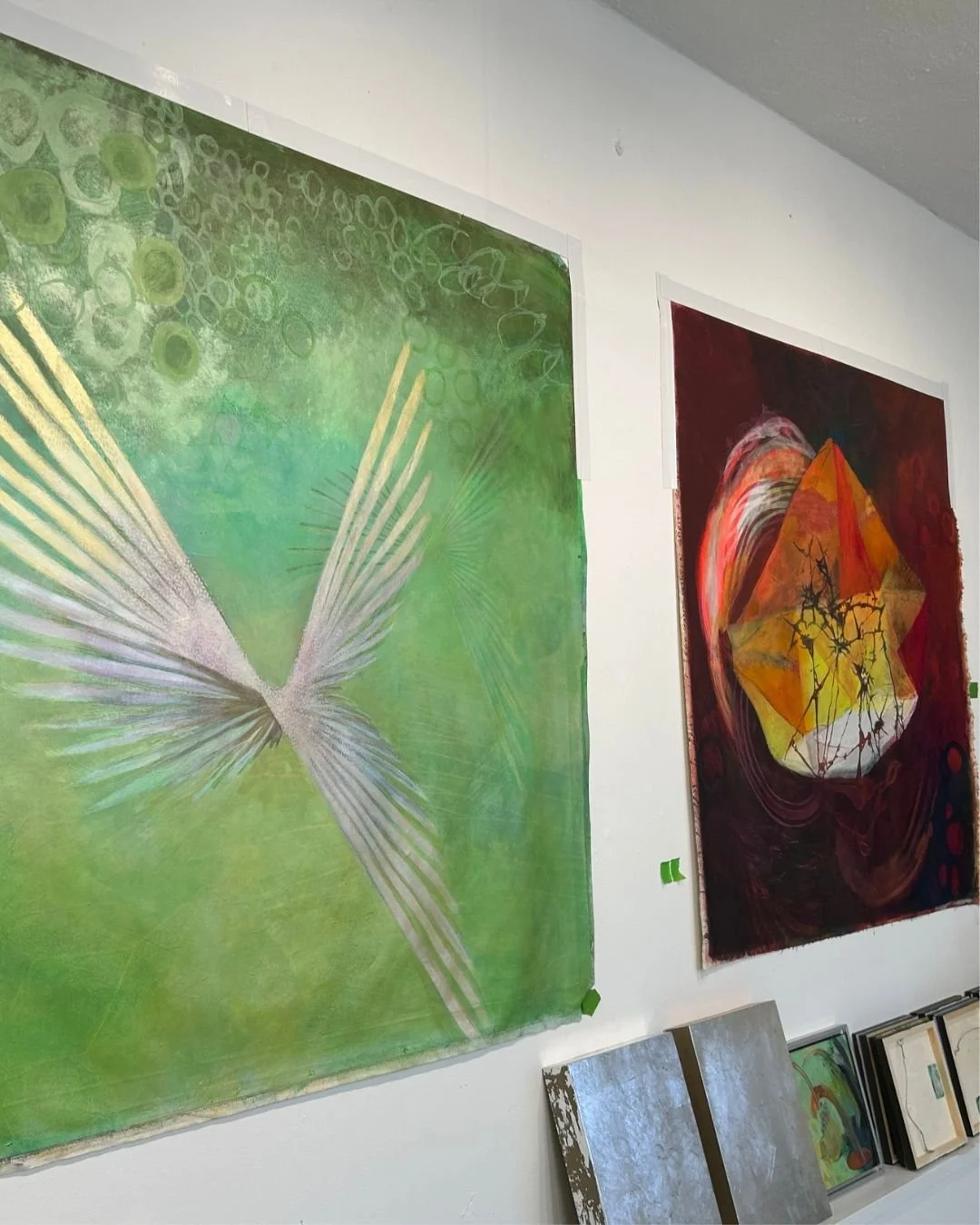 Sharing some studio work in large format canvases and small framed wood panels. #samsartorius #samsartoriusart #indyart #indyarts #indyartist #bsidecreative #alchemypaintings #spiritualist #spiritualpaintings