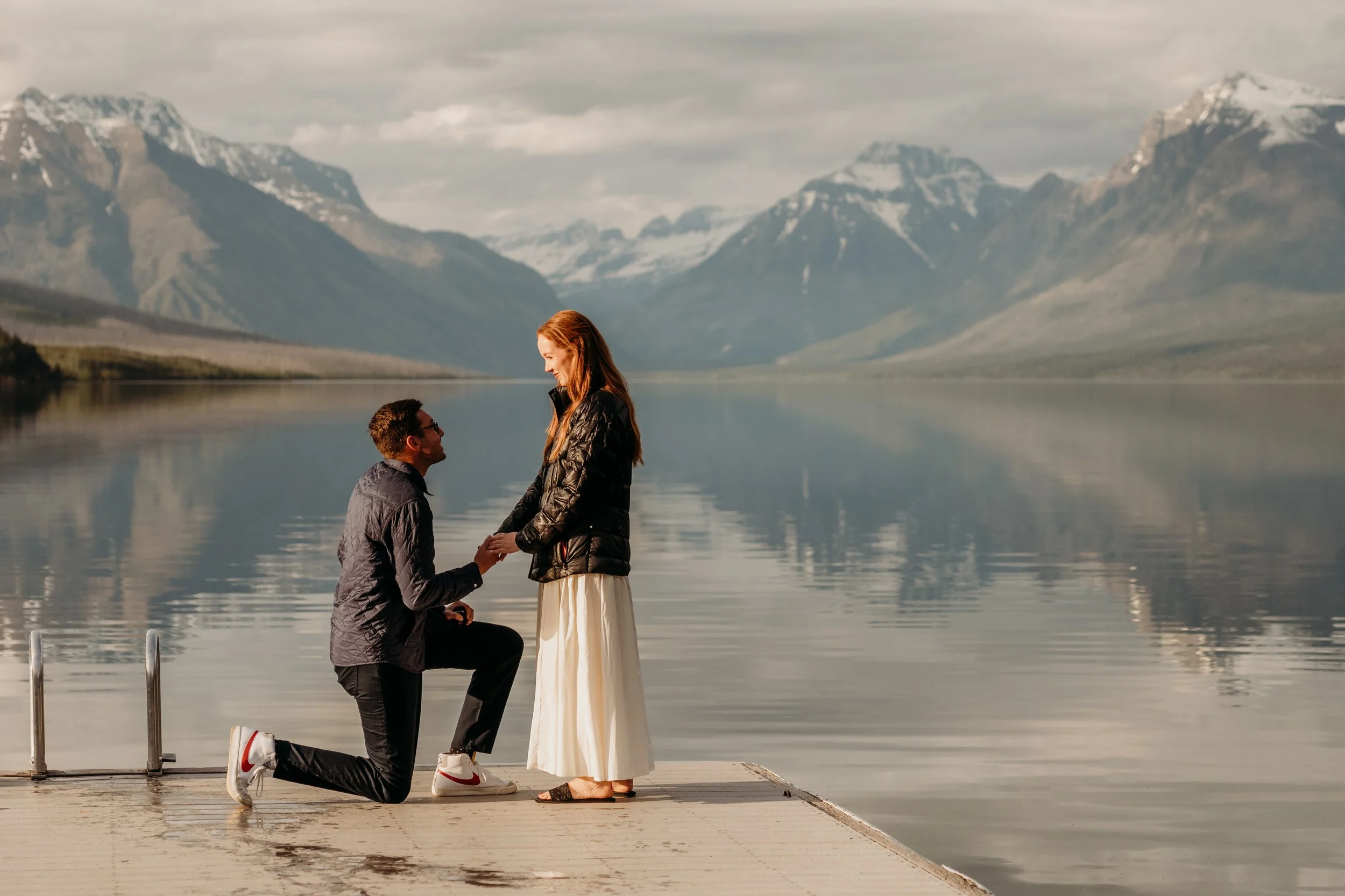 Snow-capped Surprise Proposal in Glacier National Park