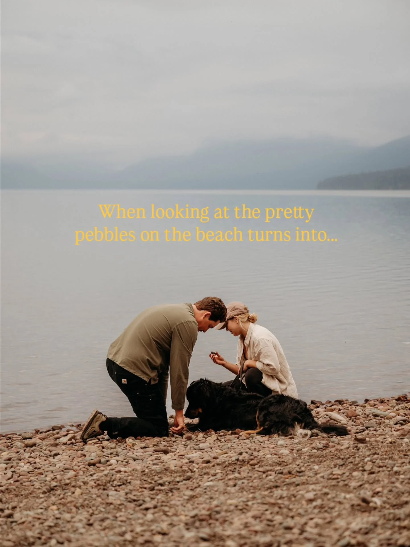 Matt reached out just a few days before they'd be up for a trip to the area with his idea - propose at Apgar with our doggie. 

It was a cloudy morning, but it added to the vibe. Adding doggies to your photo sessions makes it more sentimental and jus