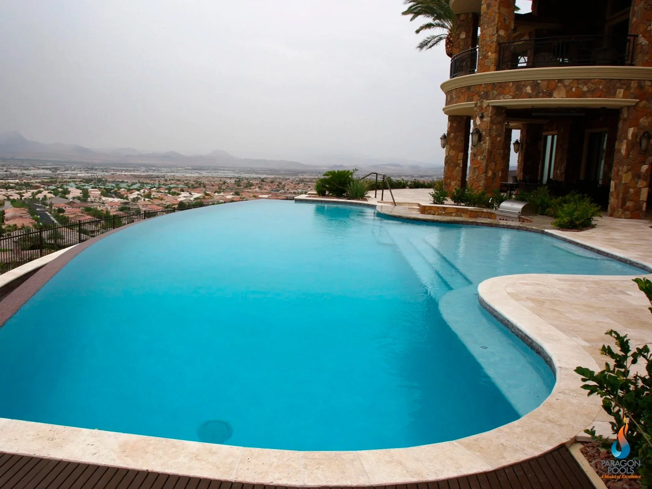 Custom pool entry steps built by Paragon Pools in a Las Vegas backyard
