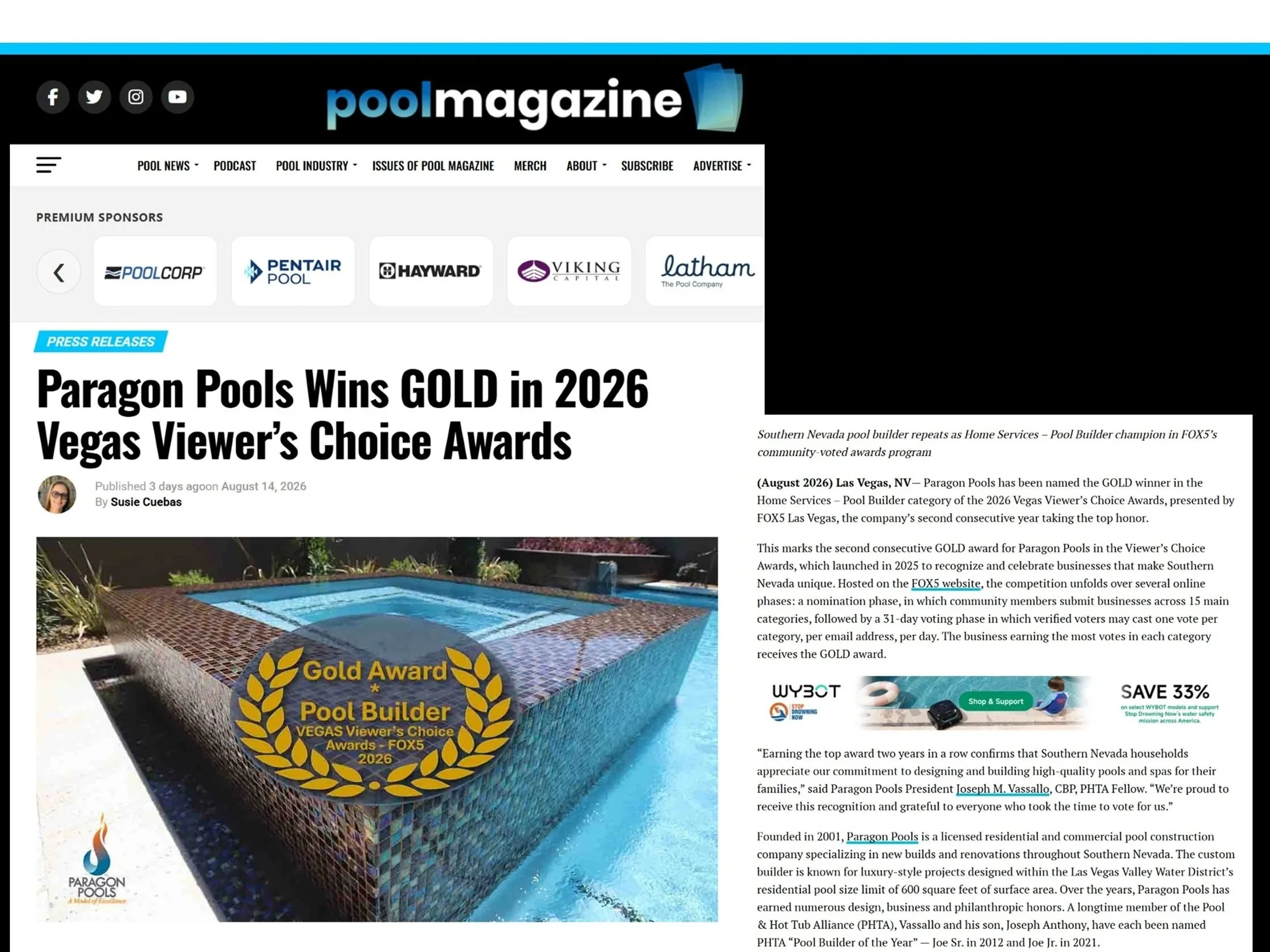 Pool Magazine Features Paragon Pools in online newsroom