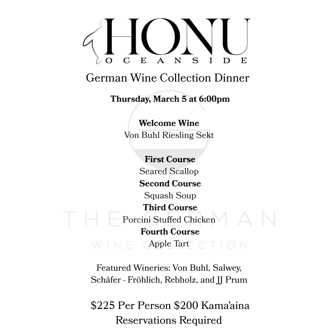 German Wine Collection Dinner @ Honu Oceanside on Maui