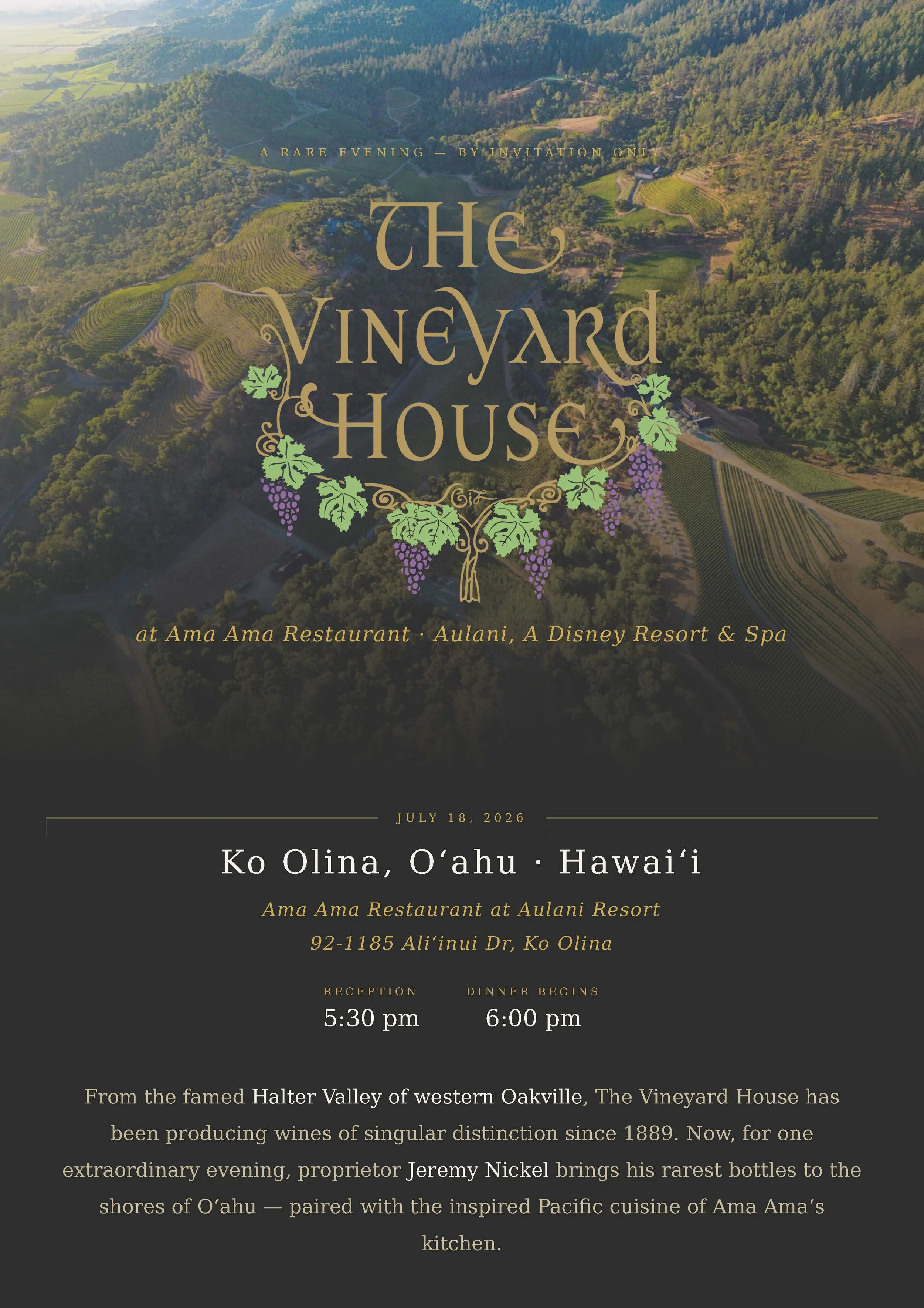 An Exclusive Culinary Invitation: The Vineyard House at 'Ama 'Ama