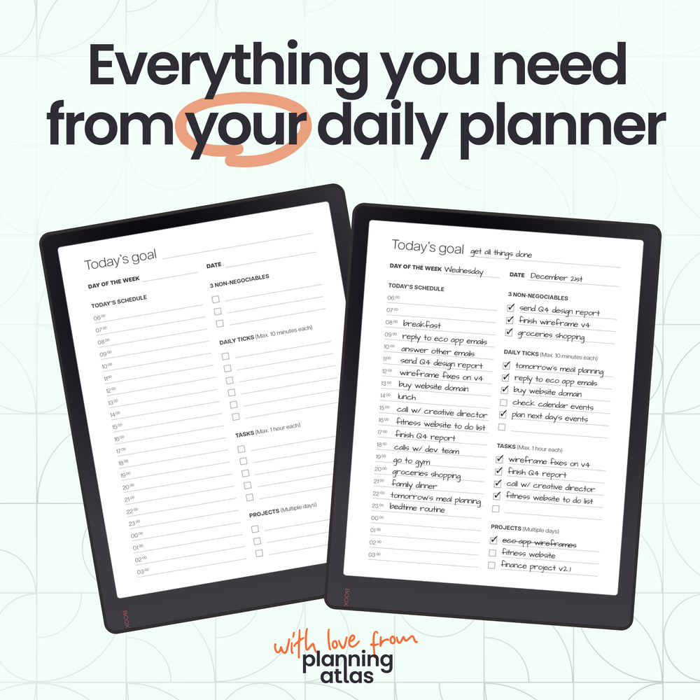 Daily Planner Template - I couldn't find a daily template I liked, so I  created my own. Sharing here in case anyone else finds it useful. :) :  r/Onyx_Boox