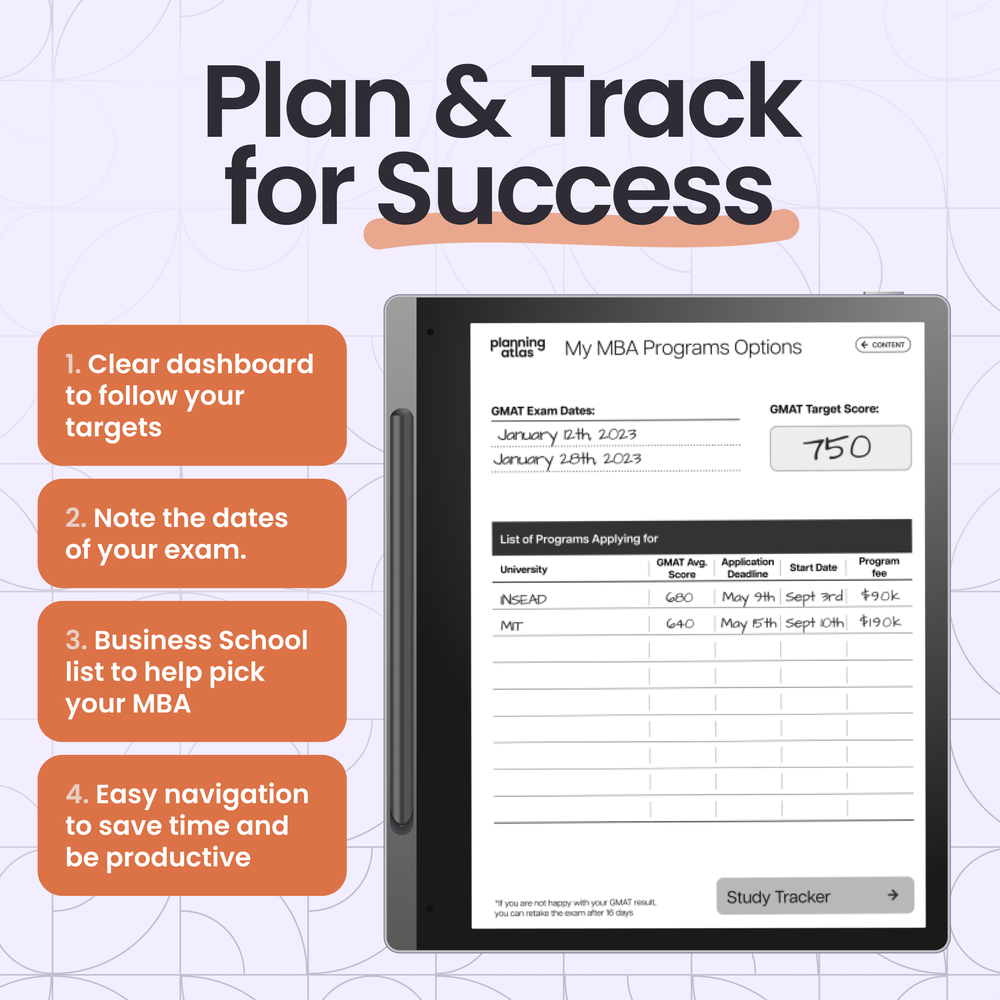 Lenovo Smart Paper GMAT Exam Study Planner and Tracker, vertical,  hyperlinked — Planning Atlas