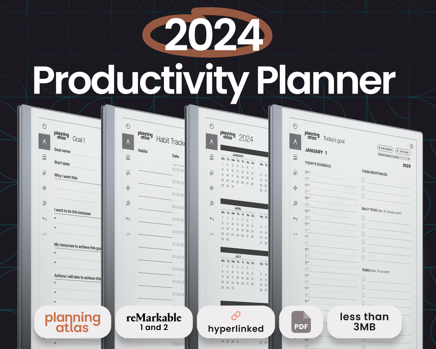 reMarkable2 2024 Productivity Planner — Planning Atlas