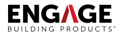 Logo for Engage Building Products with stylized text and a red accent on the letter A.