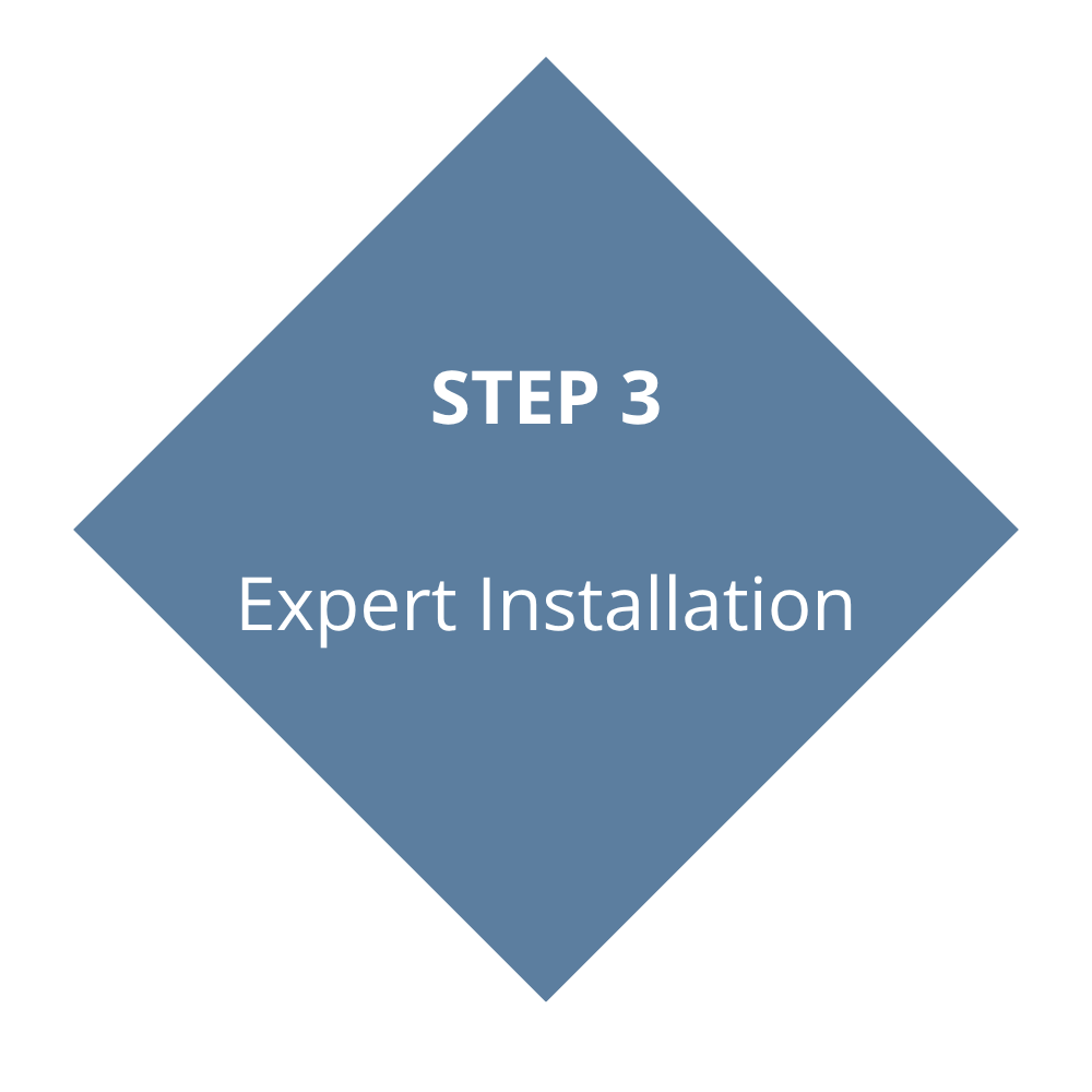 Diagram showing step 3 of a process, labeled 'Expert Installation' in a blue diamond shape.