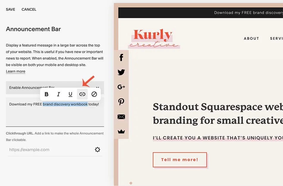 10 ways to use the Squarespace announcement bar — Kurly Creative ...
