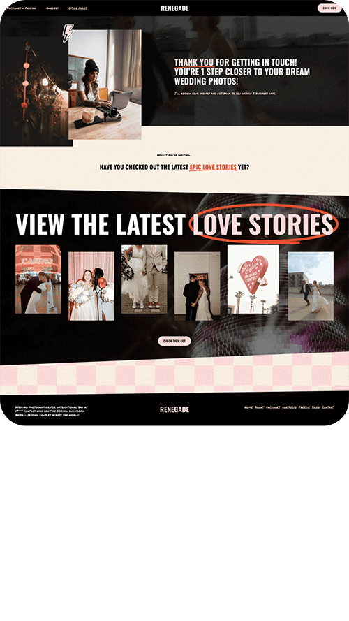 Screenshot of Renegade website template thank you page 