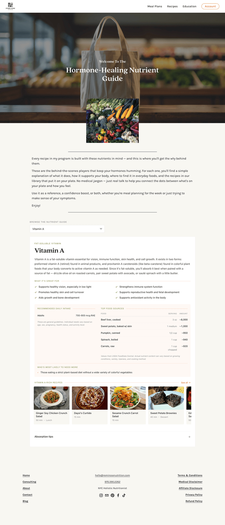 The Rooted nutrient guide connecting recipes to key nutrients