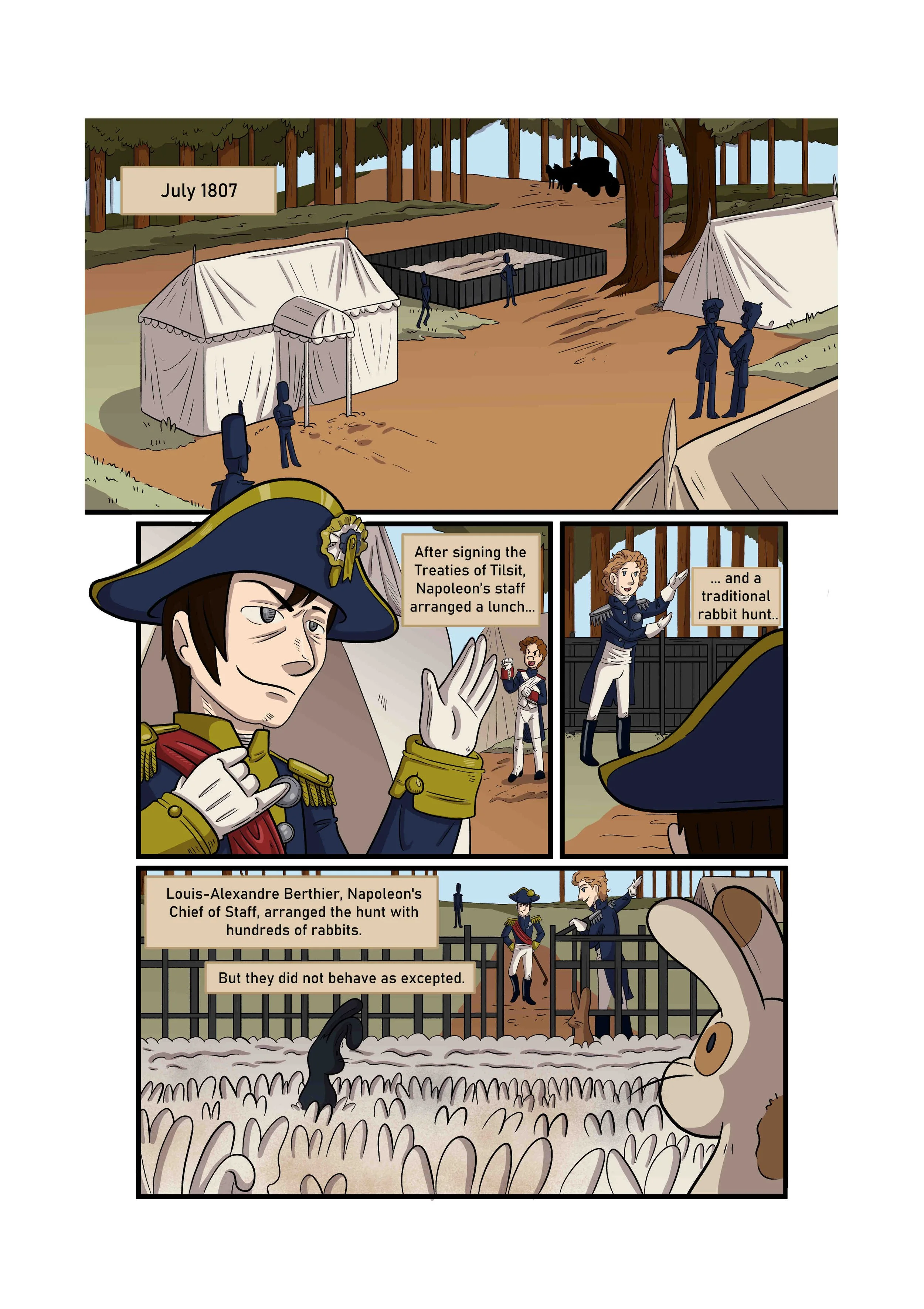 Napoleon Comic, Page 1, Napoleon Prepares for the Hunt.