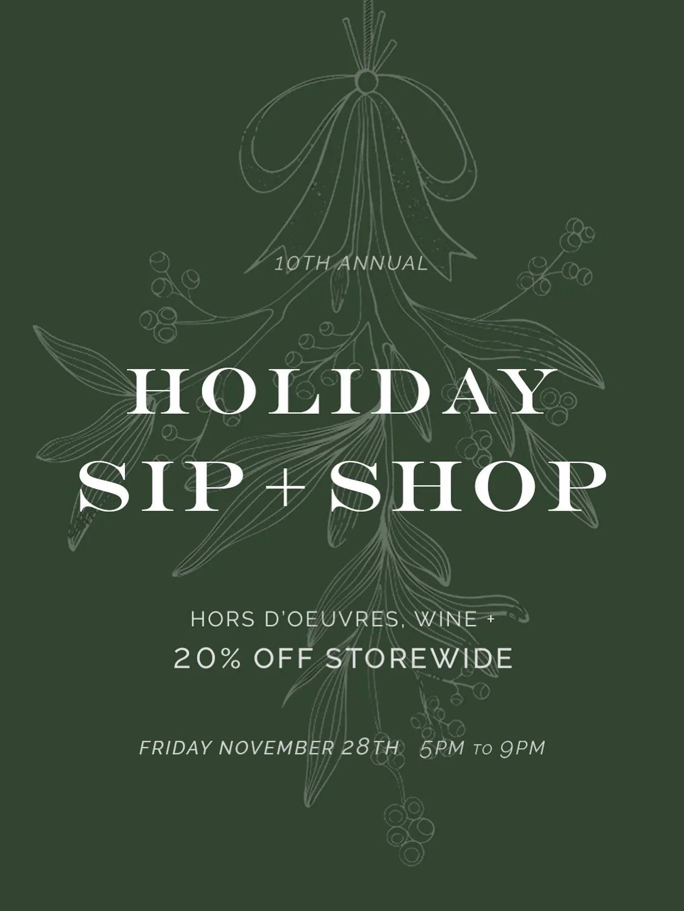 10th Annual Sip + Shop 🎄 Join us after hours next Friday November 28th for wine, hors d&rsquo;oeuvres, and 20% off storewide🍷✨ We cannot wait to welcome all of you lovely humans into the shop for our favourite event of the year! #whistler