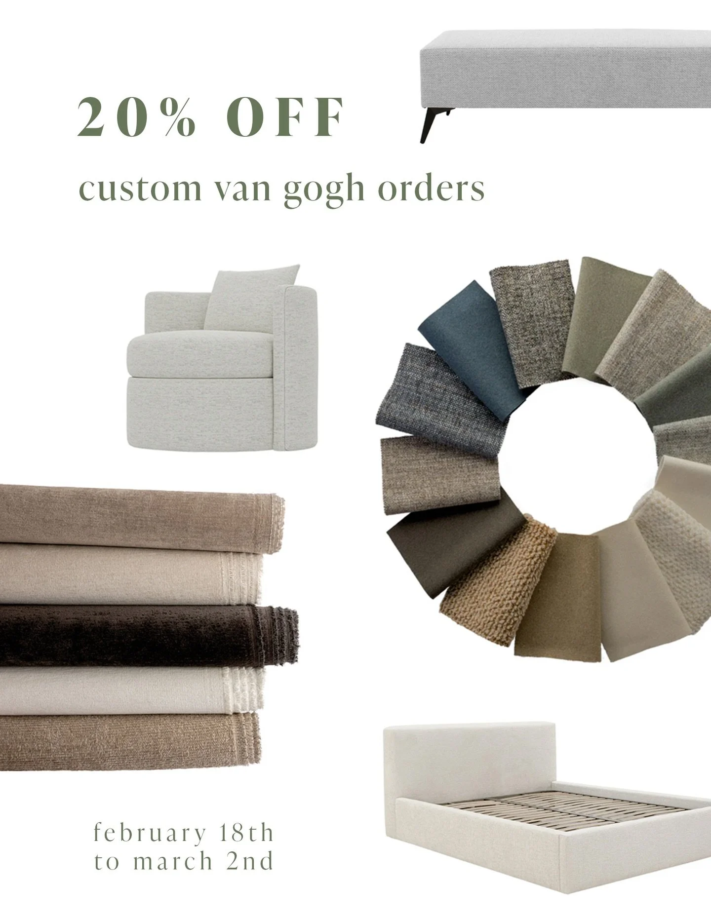 Made in BC + 20% off! 🕺This is the perfect opportunity to finally get that sectional you&rsquo;ve been waiting for, the swivel chair of your dreams, or a beautiful custom bed. Ottomans, benches, sofa beds, chaises + more. Options for customizations 