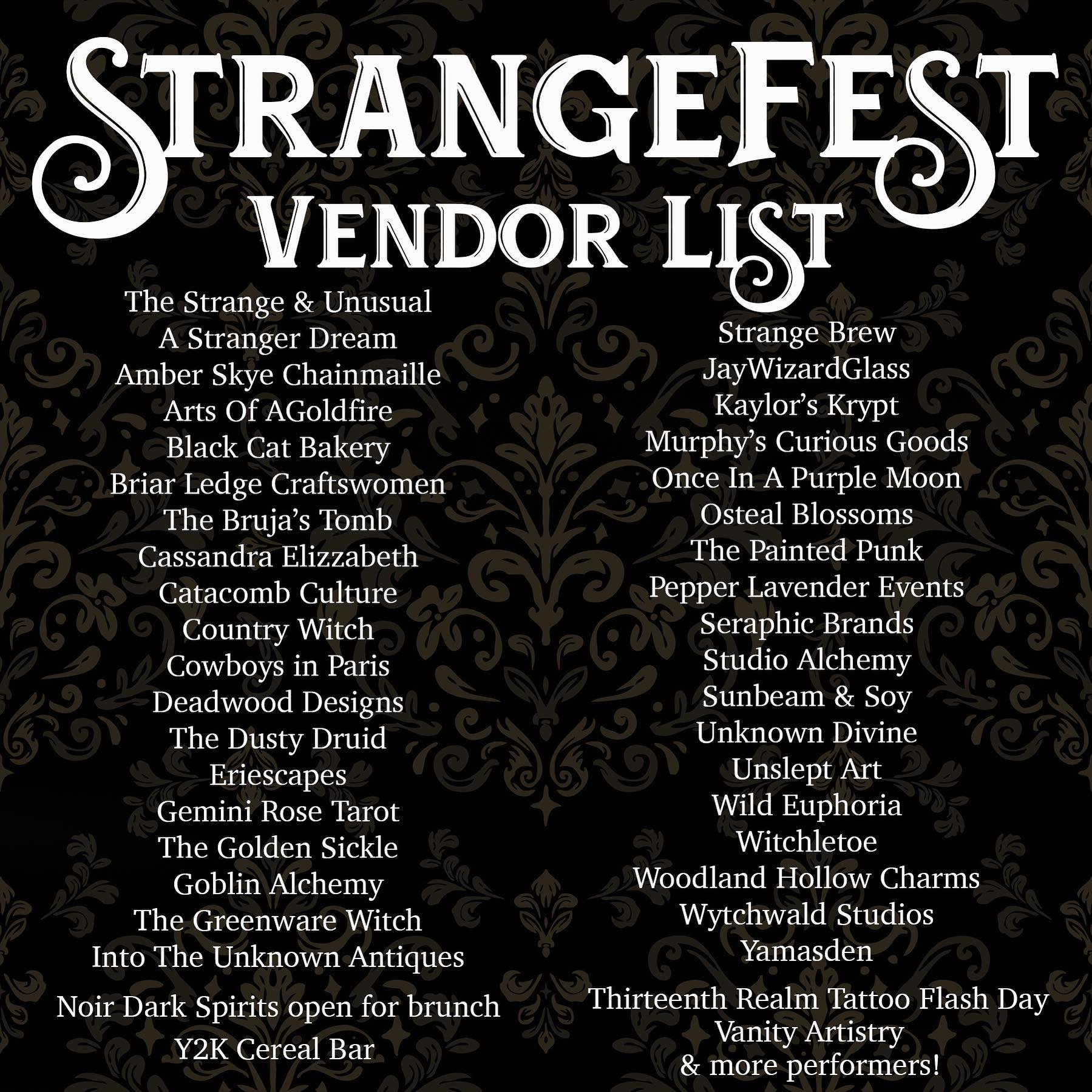 Here is the full vendor list for StrangeFest!

We hope to see you Sunday 4/28 from 10-4pm at The Ritz Theater in Scranton, PA✨