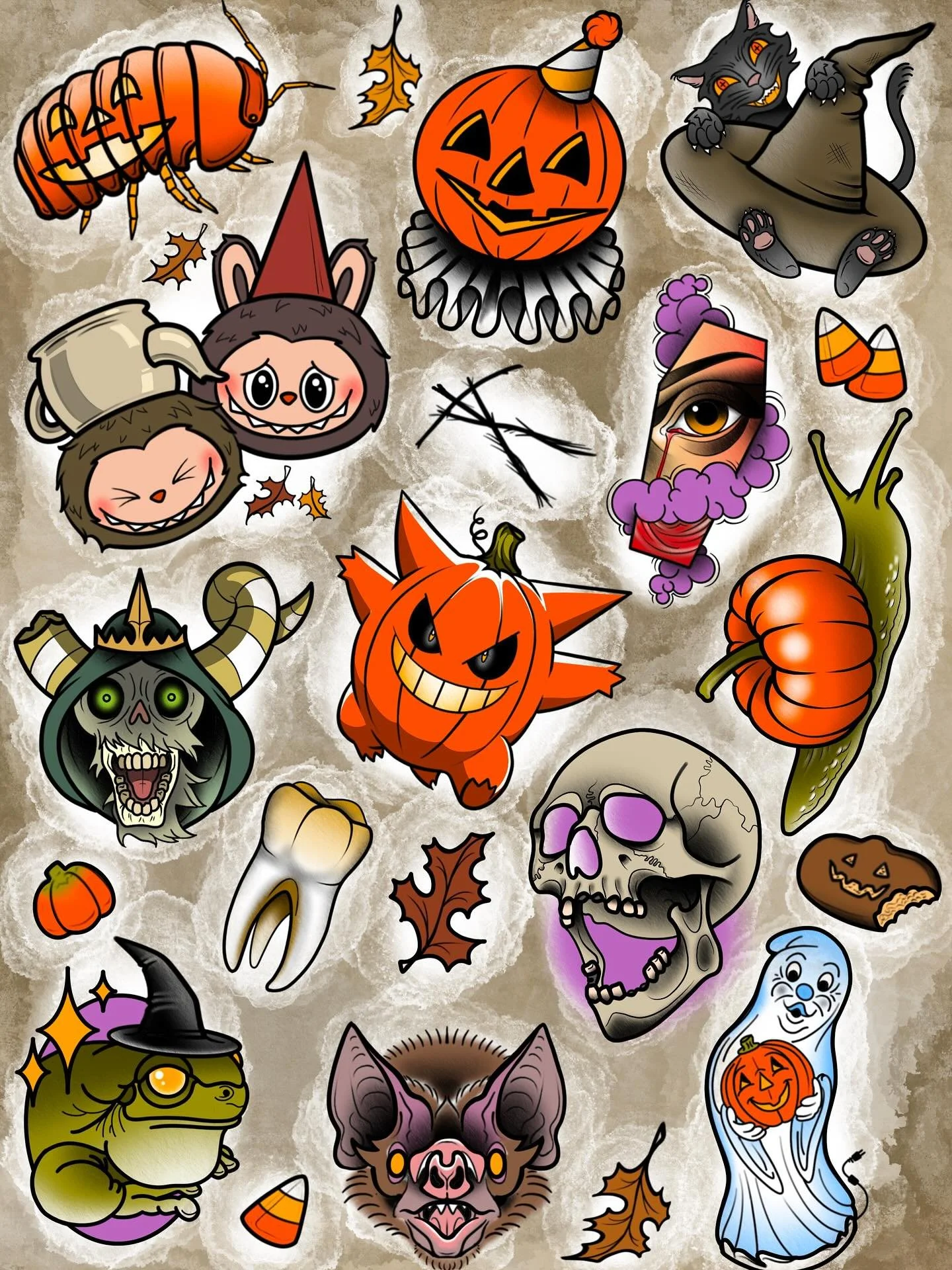 🎃 FALL-O-WEEN FLASH 👻
For all of October, @wurmwoodtattoos (@kroakt) Halloween flash starts at $75 &amp; up 😱 Keep a lookout for special flash days, too! 🕸️🕷️ Open today until 6pm ✨
.
Wurmwood Tattoos is located inside The Strange &amp; Unusual: