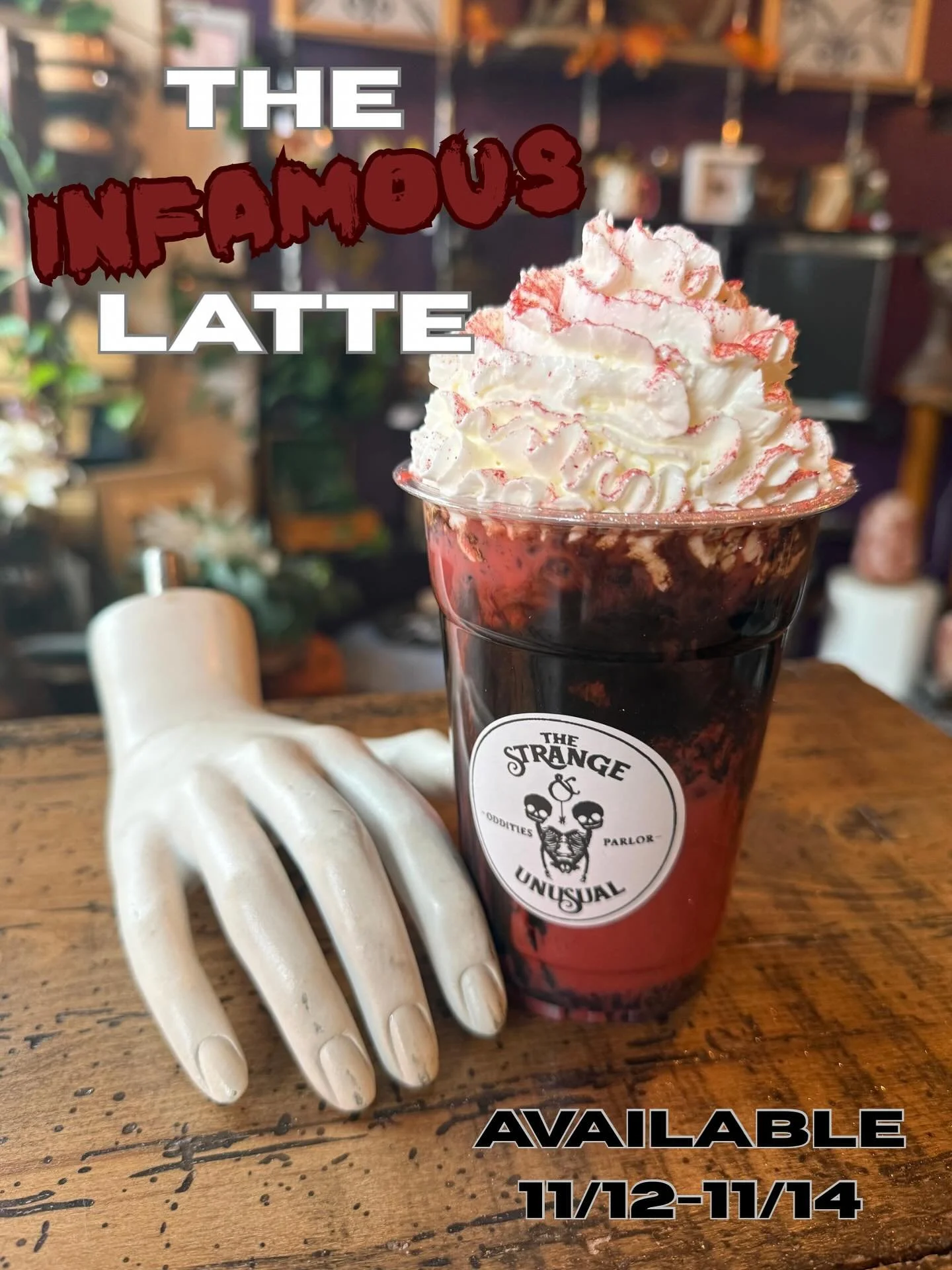 You guys loved our @motionlessinwhite themed drinks so much we had to do it again! Coming in to town for Apocalypse Fest? Stop by to try The Infamous Latte, flavored with red velvet✨🥀🐦&zwj;⬛

Available now until 11/14, or while supplies last!