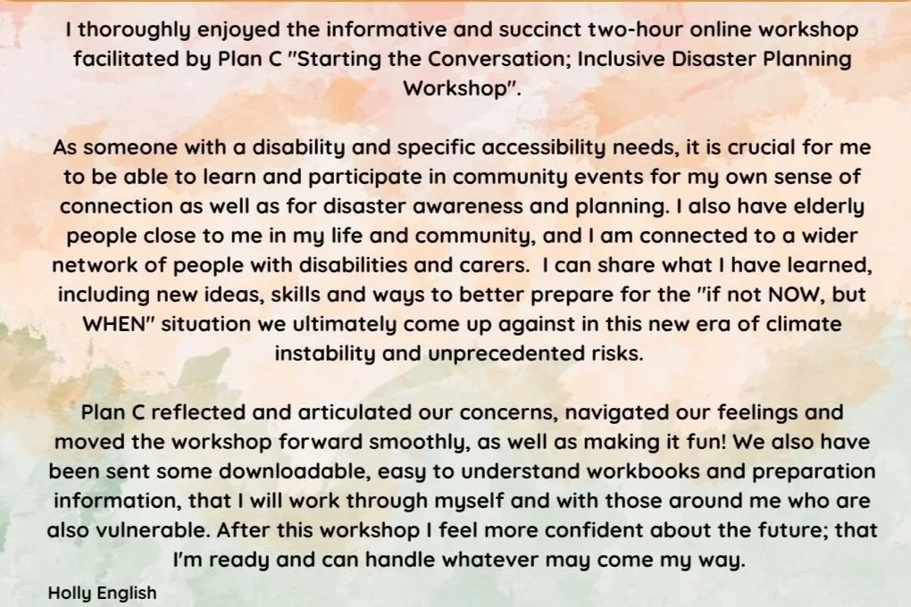 Disaster planning for community members with support needs and carers