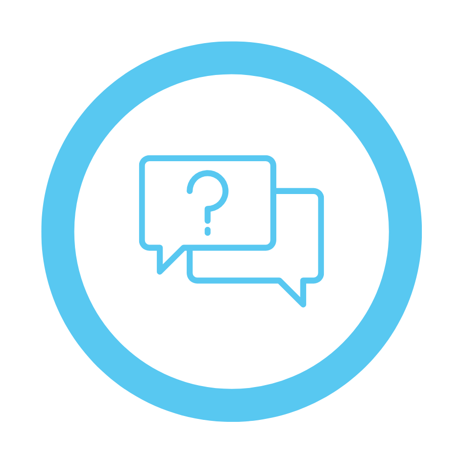 blue line Icon of two speech bubbles, one has a question mark