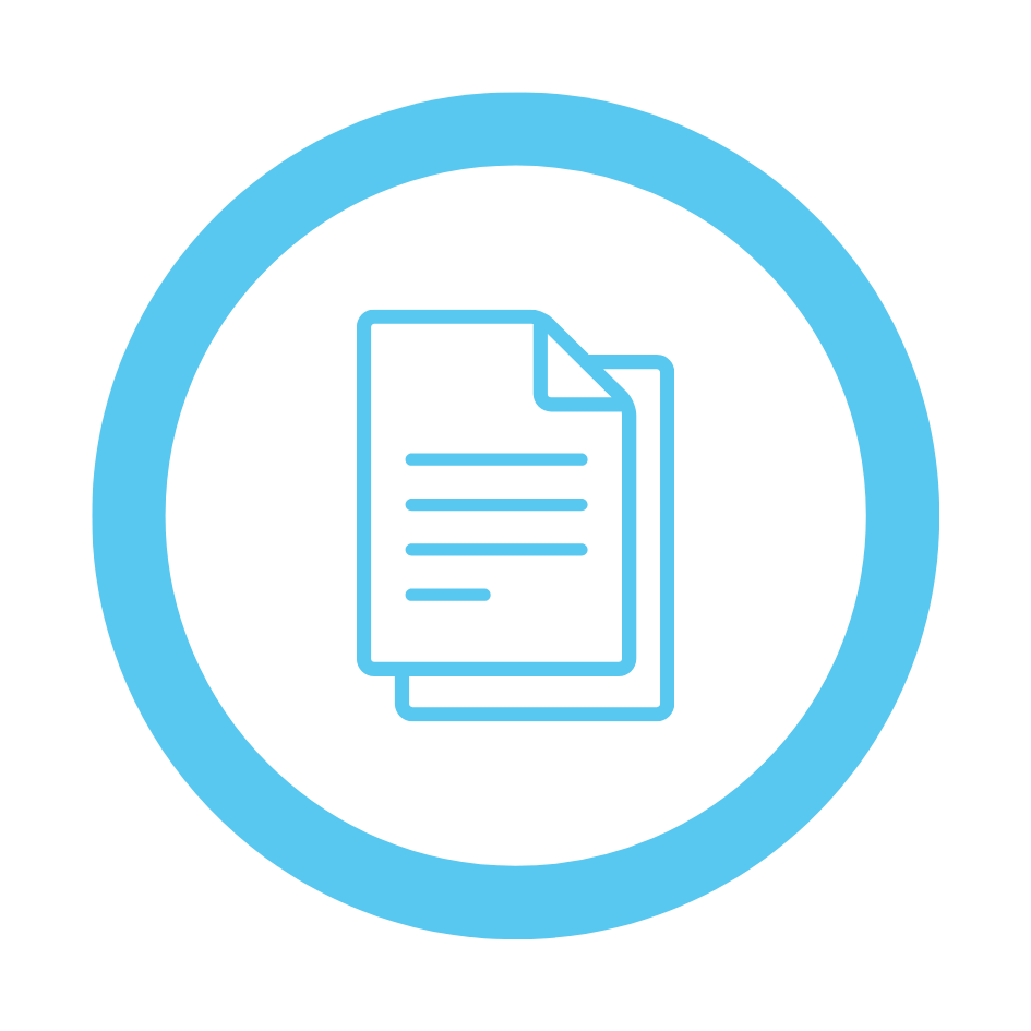 Blue line icon of two documents
